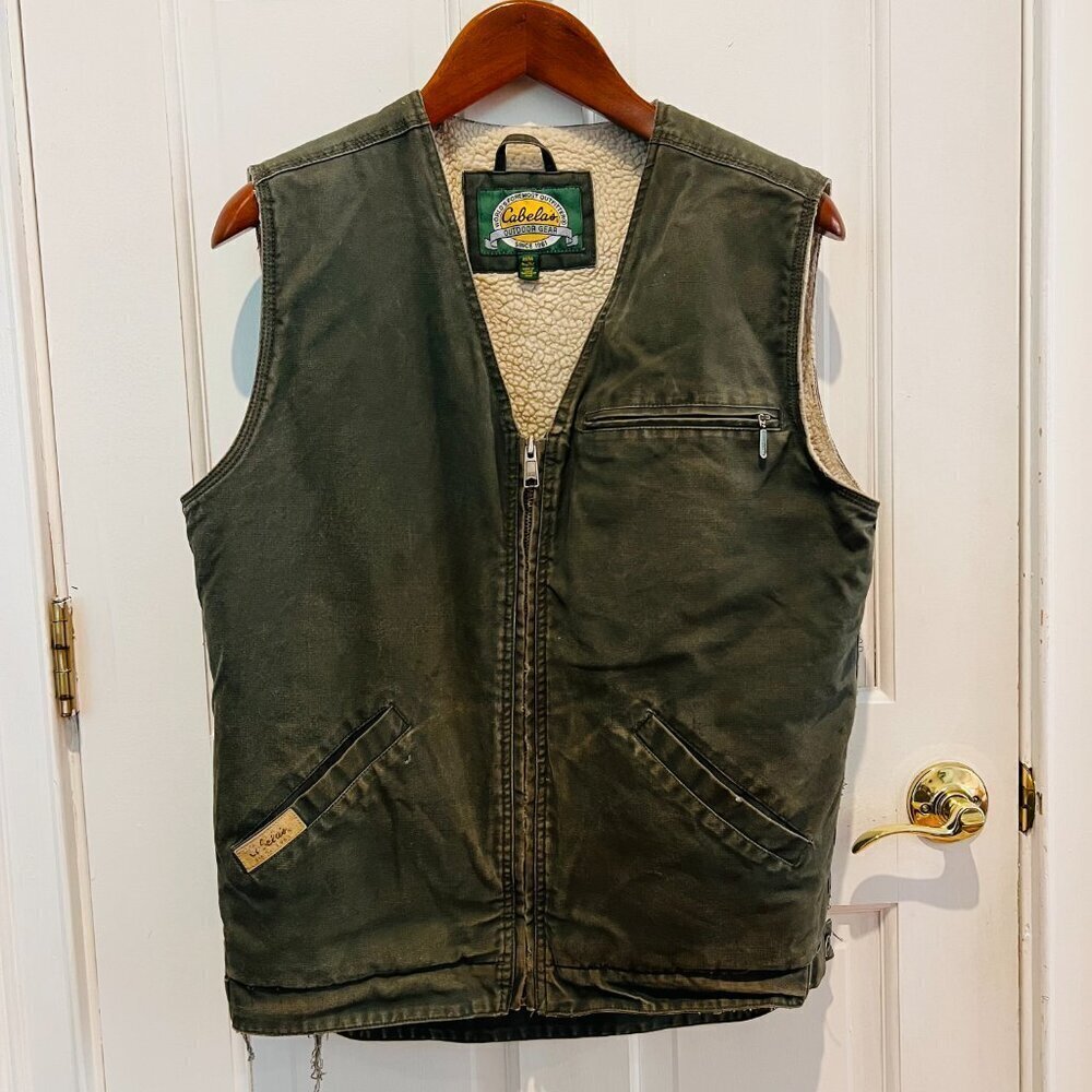 Vintage 1990s Cabelas Fleece-Lined Canvas Vest Workwear